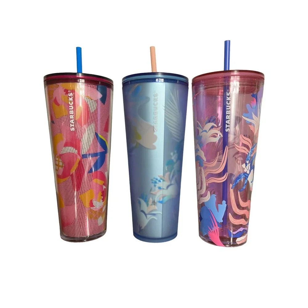 Lot of 3 Starbucks 2023 SPRING FLOWER Venti Cold Cup Tumblers | Pink Blue Floral - Picture 3 of 15